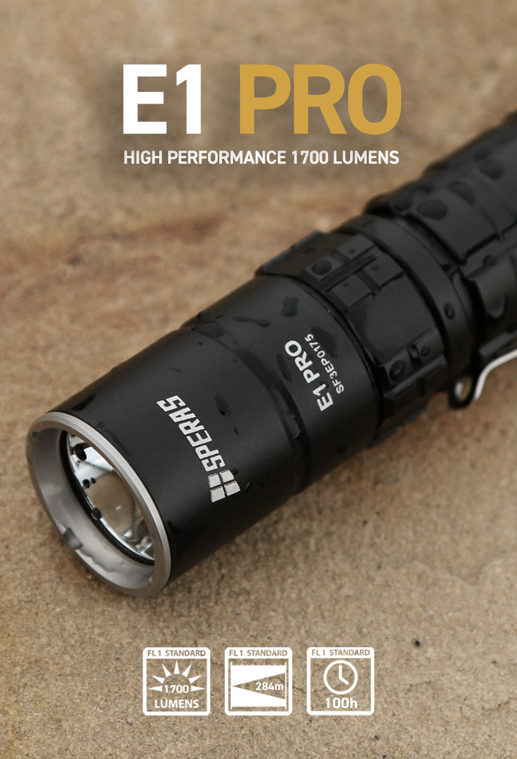 SPERAS E1 Pro Black Tactical Flashlight with SST40 LED & 1700 Lumens Mobile Slider
